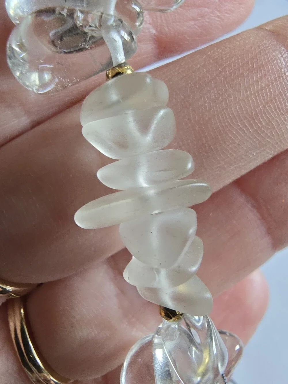 Bracelet clear and frosted beads nugget beaded gold tone boho bohemian
